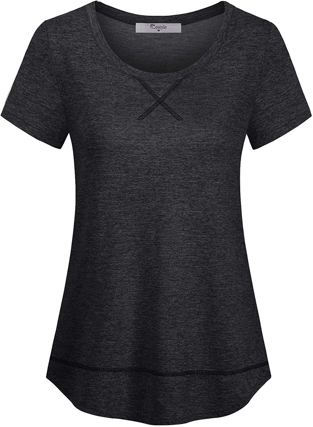 Cestyle Women's Round Neck Yoga Tops Workout Running Shirts Activewear 