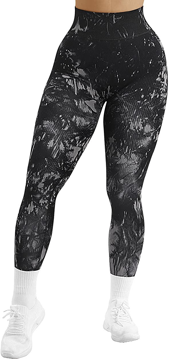 SUUKSESS Women Ribbed Seamless Leggings High Waisted Workout Gym Yoga  Pants, 18 Grey, Medium