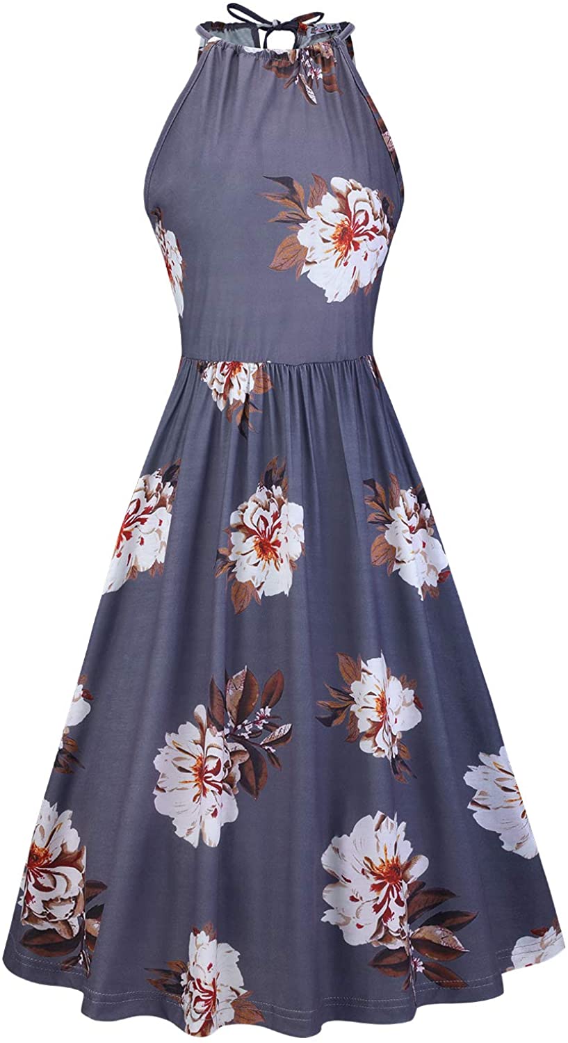 KILIG Women's Halter Neck Floral Summer Dress Casual Sundress with Pockets  | eBay