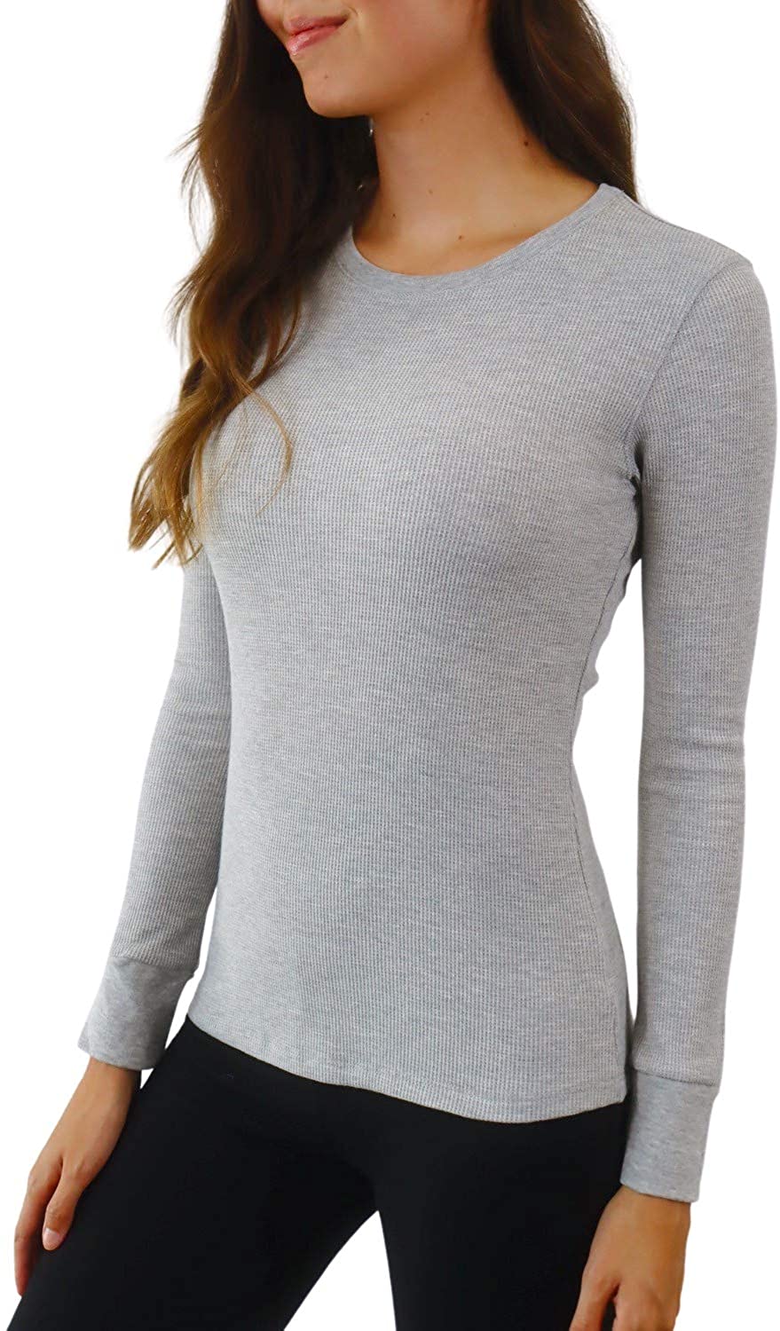 Pure Look Women's Long Sleeve Waffle Knit Stretch Cotton Thermal