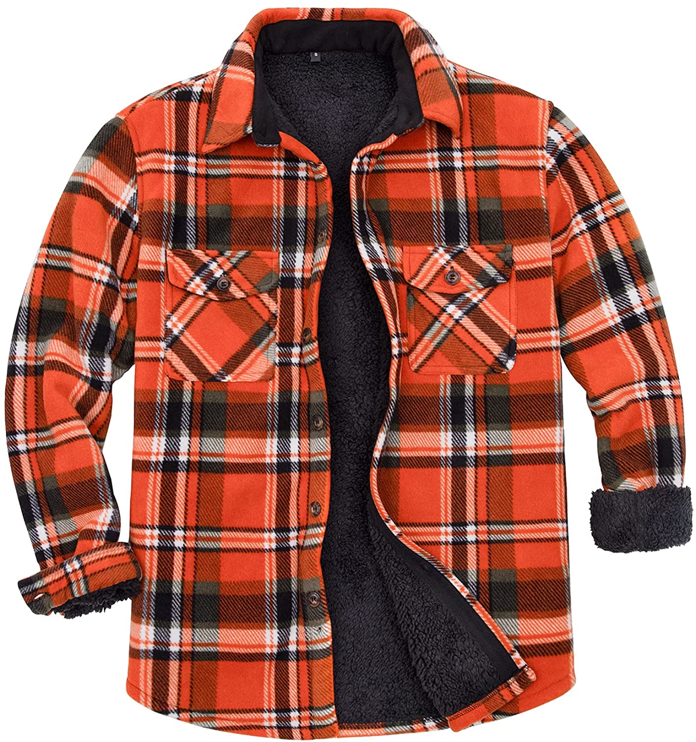WUAI-Men Casual Sherpa Fleece Lined Plaid Flannel Shirts Jackets Heavyweight Thermal Button Up Winter Work Coat Outwear 