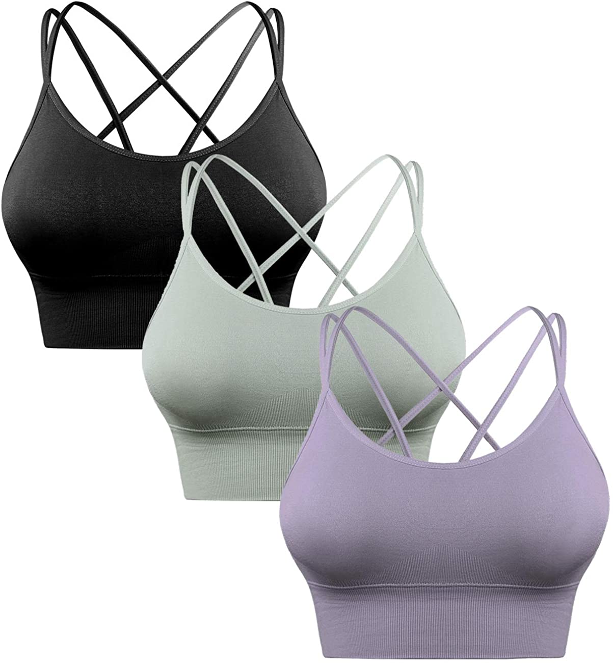 Sykooria 3 Pack Strappy Sports Bra for Women Sexy Crisscross for