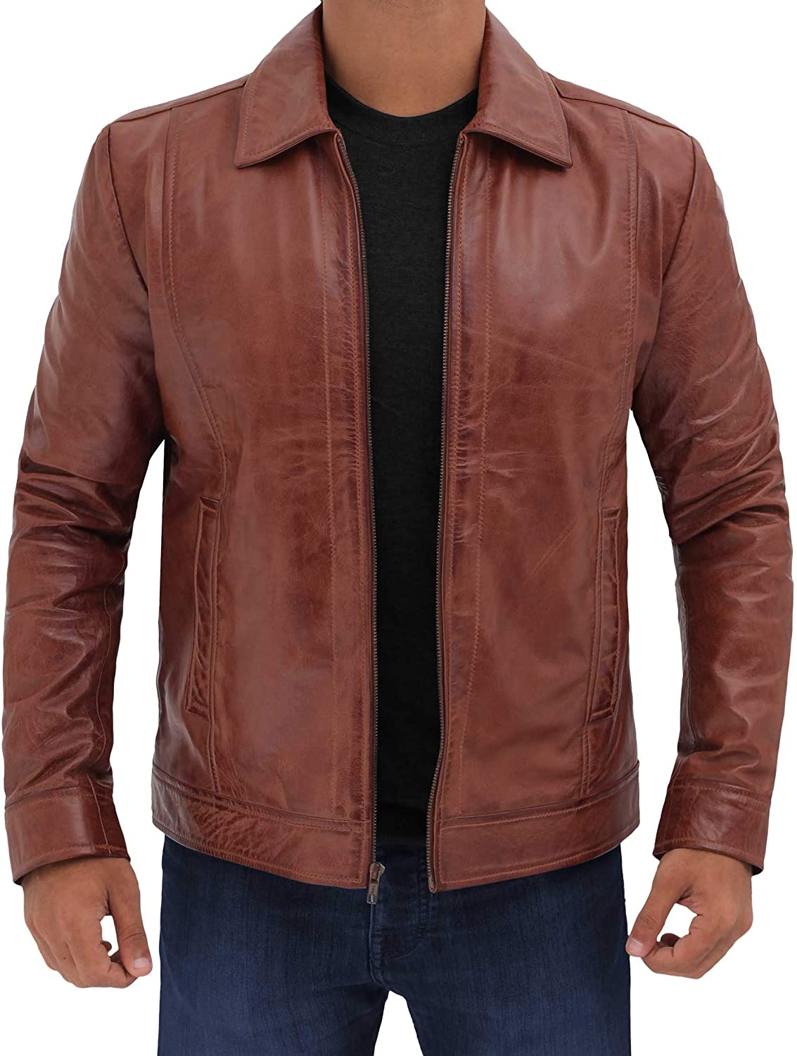Brown Real Lambskin Leather Jacket Men Black Leather Coats for Men