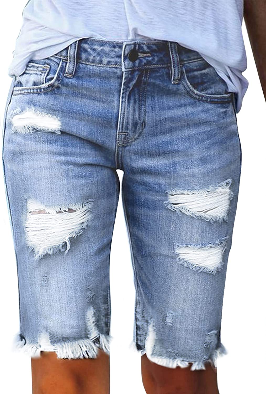 Sidefeel Women Bermuda Shorts Denim Destroyed Raw Hem Shorts Jeans | eBay