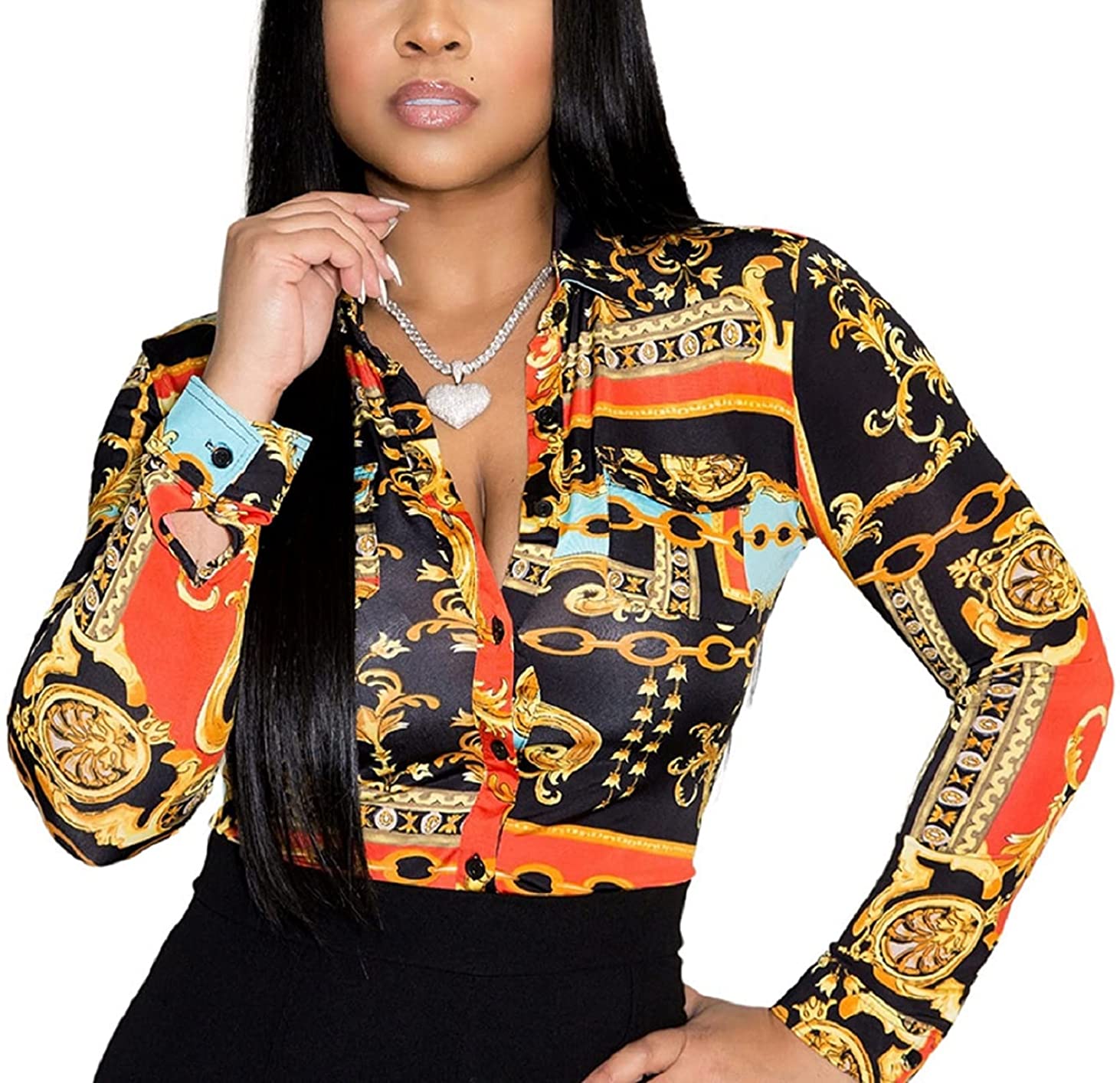 Afro DNA Women's Blouse Casual Long Sleeve Shirt Printed  Button Down Shirts Work Blouses S : Sports & Outdoors
