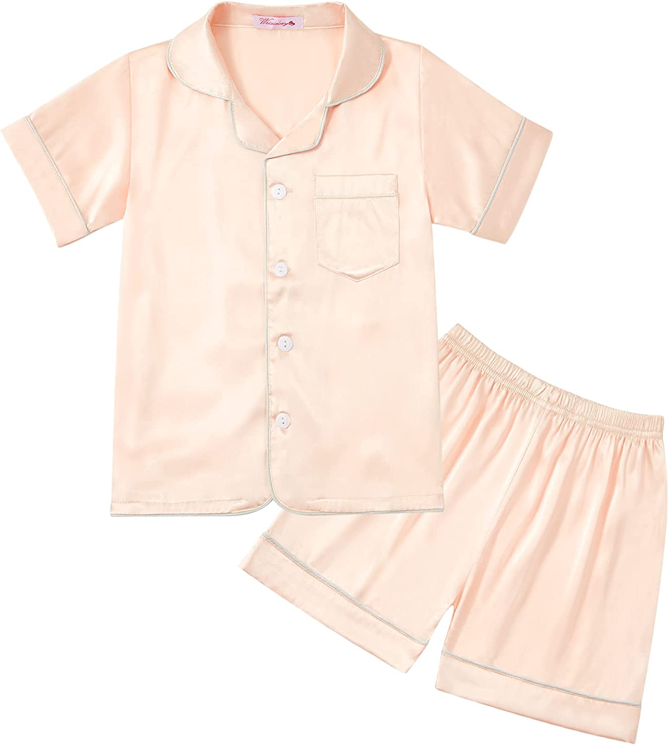 Weixinbuy Pajama Set for Kid Baby Boy Girl Button-up Silk Pajama Sleepwear  Nightwear Loungewear Clothes Set Gifts for Kids