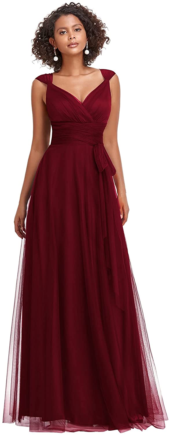 Ever Pretty Womens Elegant Sequins V Neck Floor Length A Line Empire Waist Long Tulle Prom Party Evening Dresses 07910 