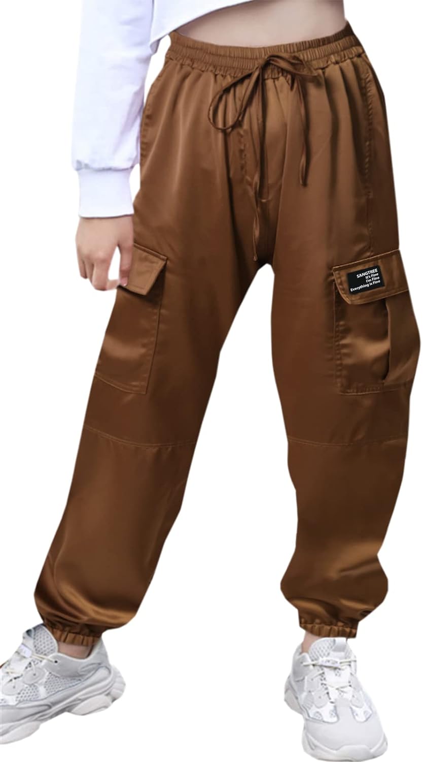 SANGTREE Womens Cargo Pants Multi-Pocket Pull On Elastic Waist Jogger Pants