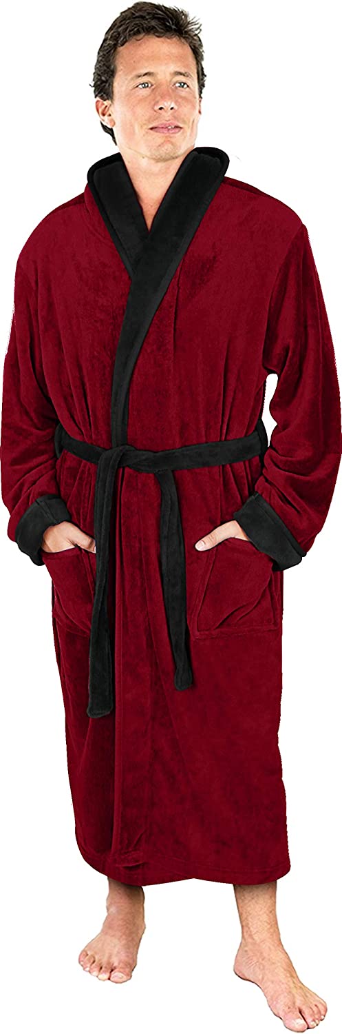 NY Threads Luxurious Mens Shawl Collar Fleece Bathrobe Spa Robe 