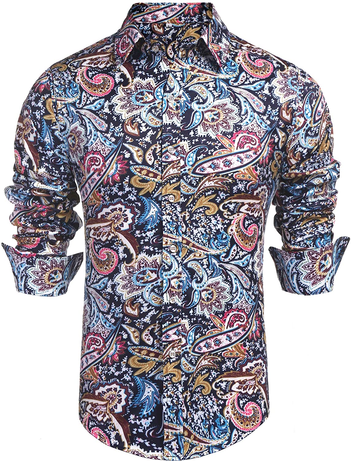 Daupanzees Men's Cotton Dress Shirt Casual Long Sleeve Slim Fit Fashion Luxury Design Print Patchwork Button Down Shirt