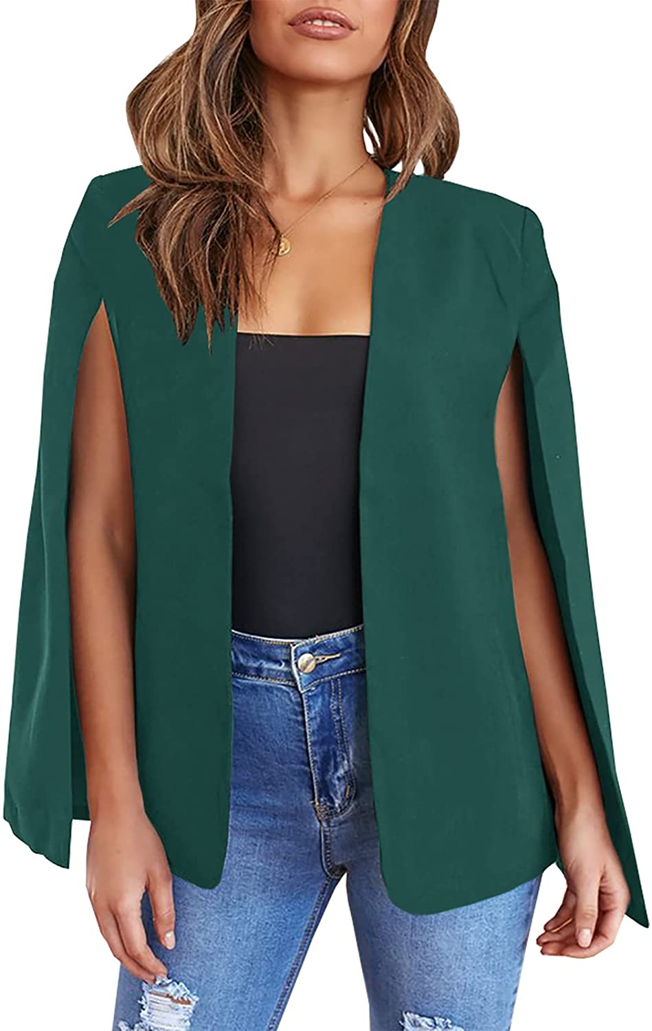 GAMISOTE Womens Cape Blazer Split Sleeve Open Front Casual Jacket Coat Workwear 