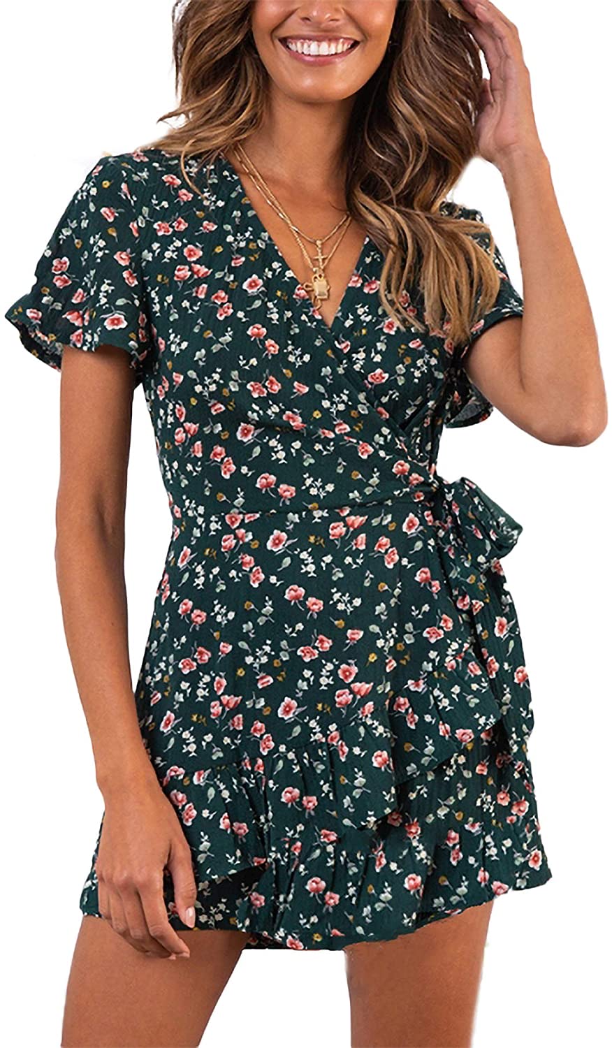 Relipop Summer Women Short Sleeve Print Dress V Neck Casual Short Dresses |  eBay