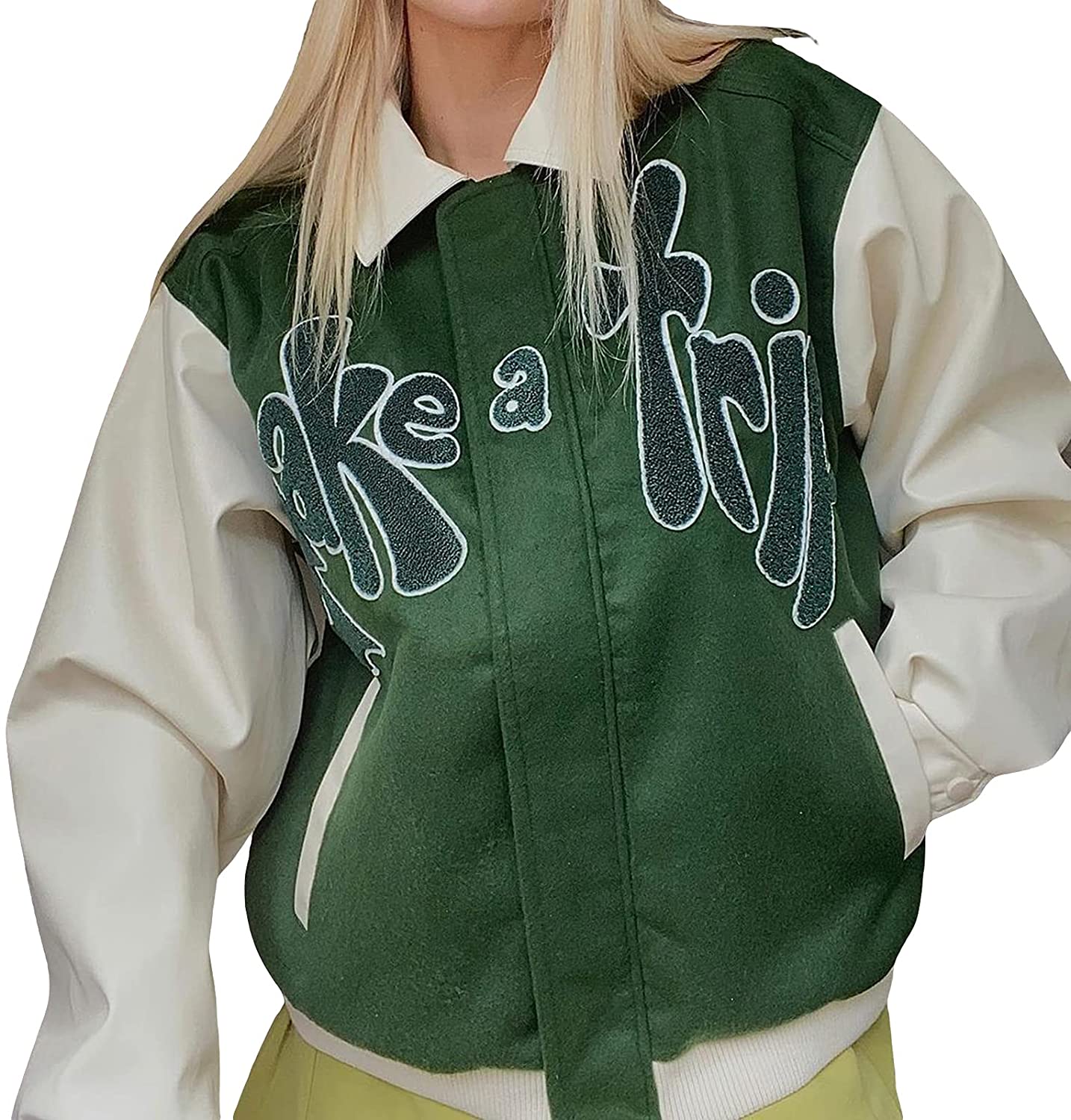 Print Letter Bomber Vintage Jackets Jacket Casual Oversized | Urba Varsity Women\'s eBay