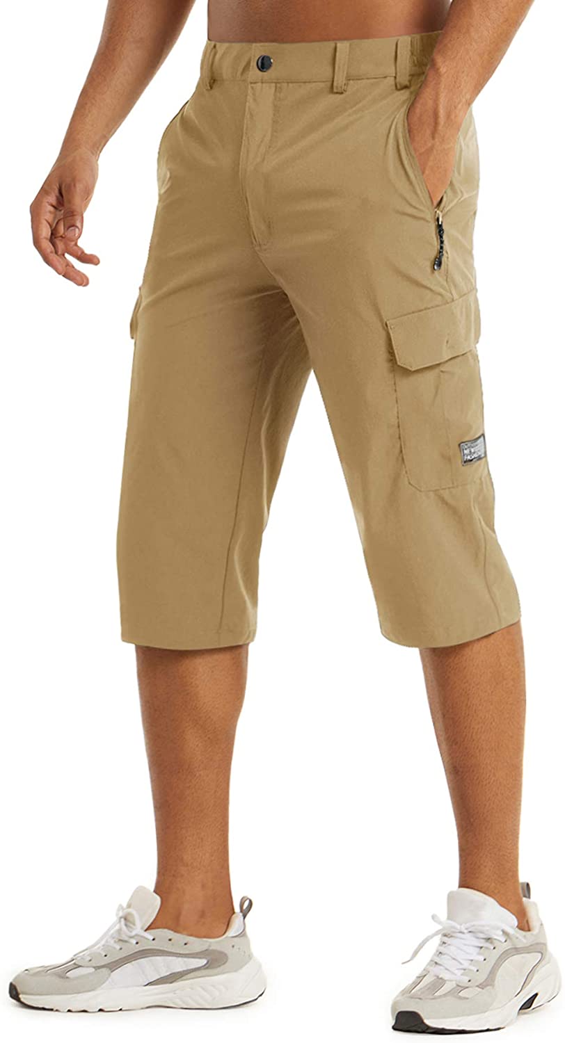 TACVASEN Men's 3/4 Capri Pants Quick Dry Workout Hiking Cargo Shorts with Zipper Pockets