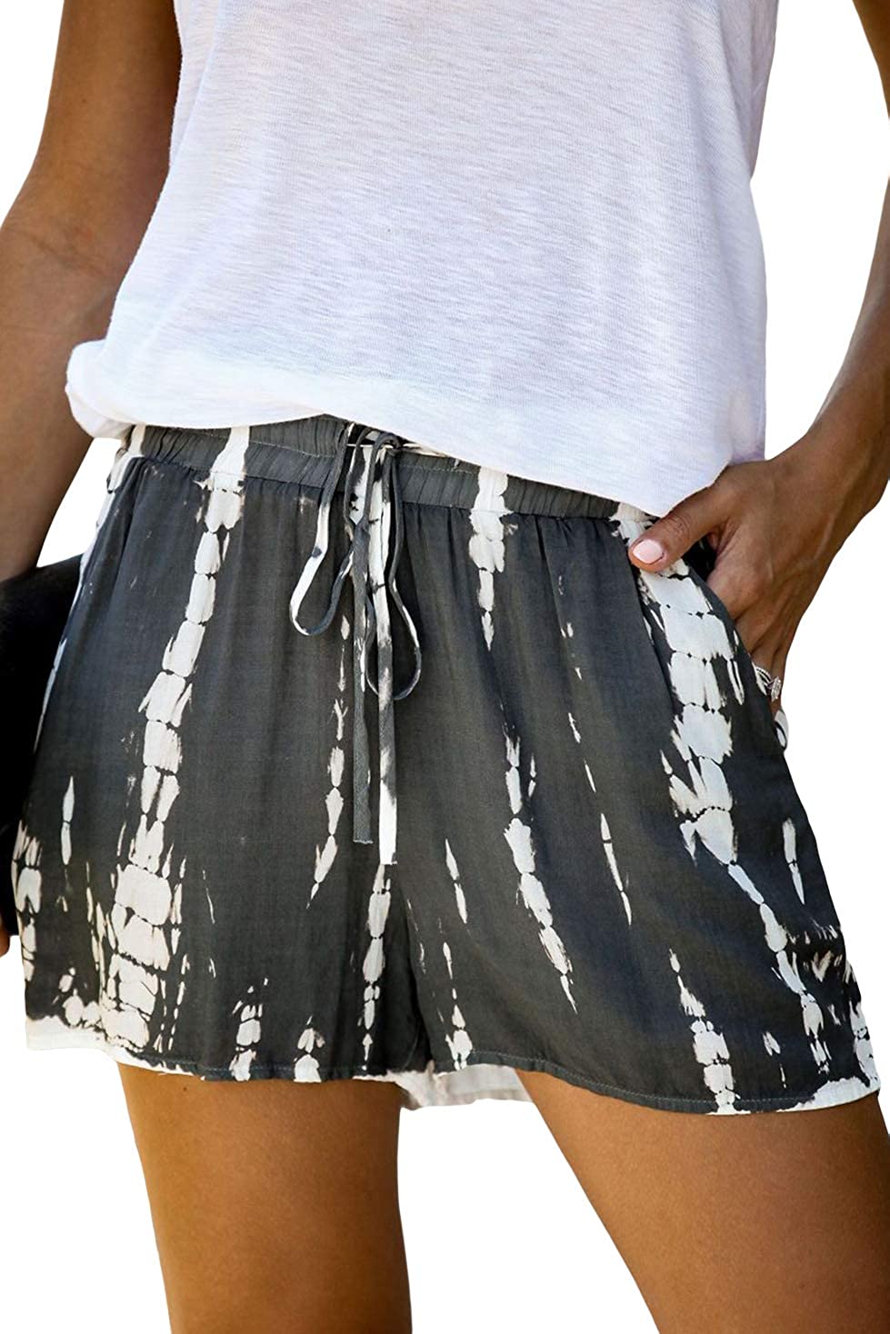 S-XXL CILKOO Womens Comfy Drawstring Casual Elastic Waist Pocketed Shorts