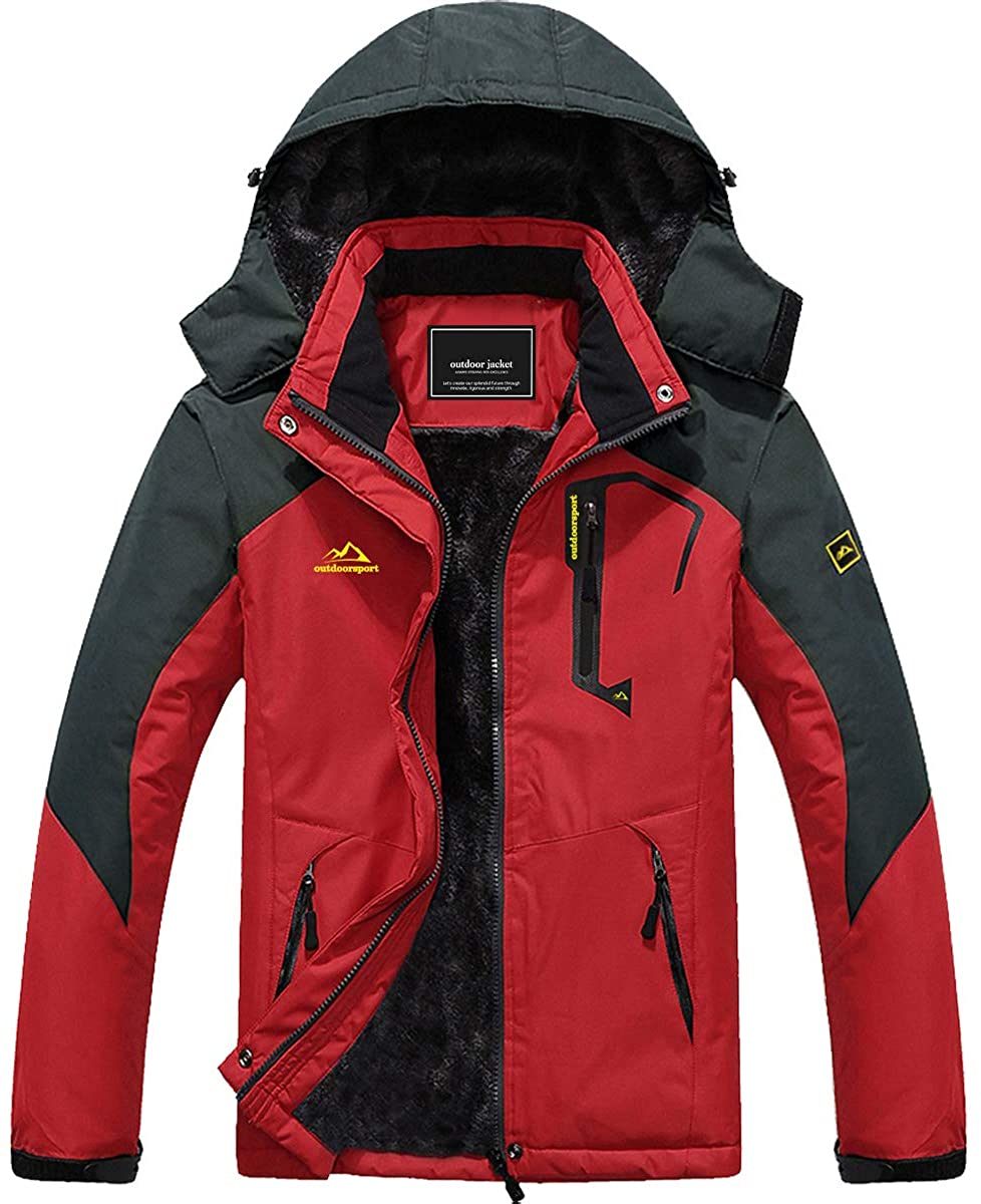 MAGCOMSEN Mens Snow Ski Jacket Waterproof Ultra Warm Winter Coats Fleece Lined Windproof Parka Detachable Hood