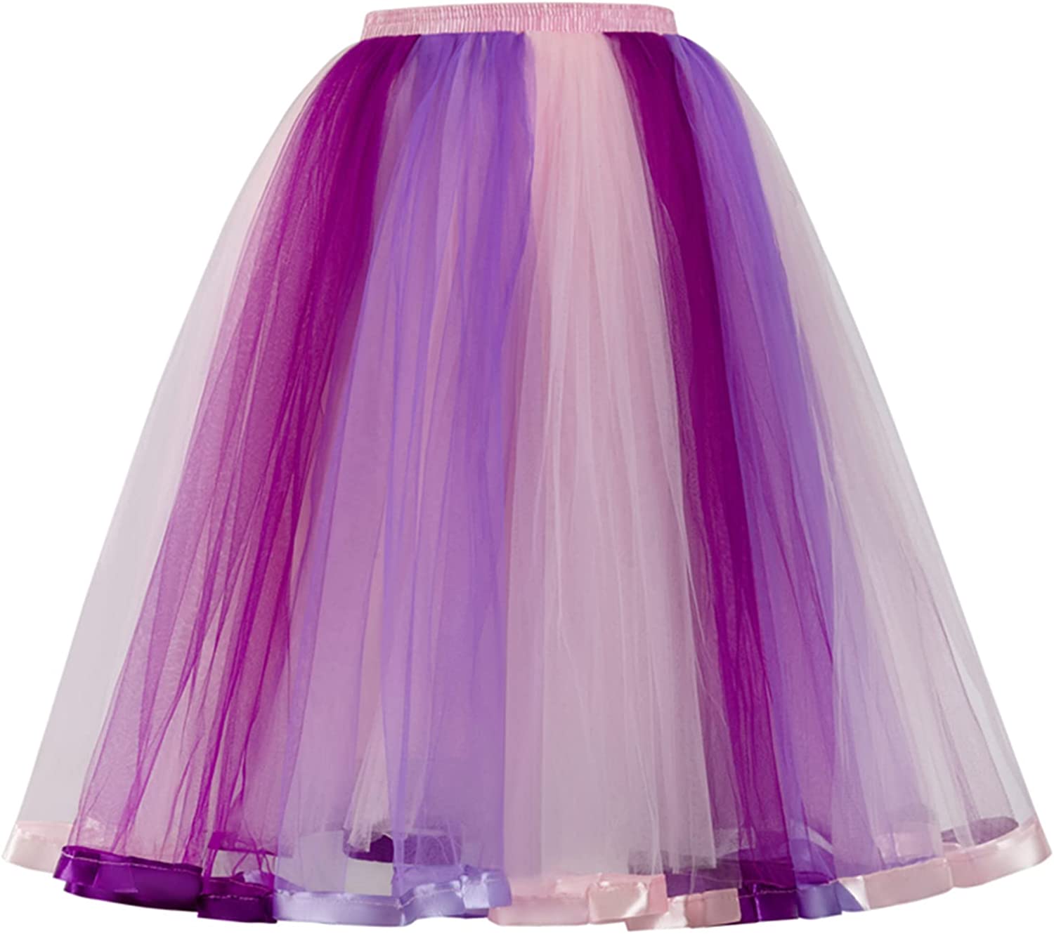 MisShow Womens Rainbow Tutu Skirt Girls CosPlay Costumes Tulle Skirts with  Free Suspenders 