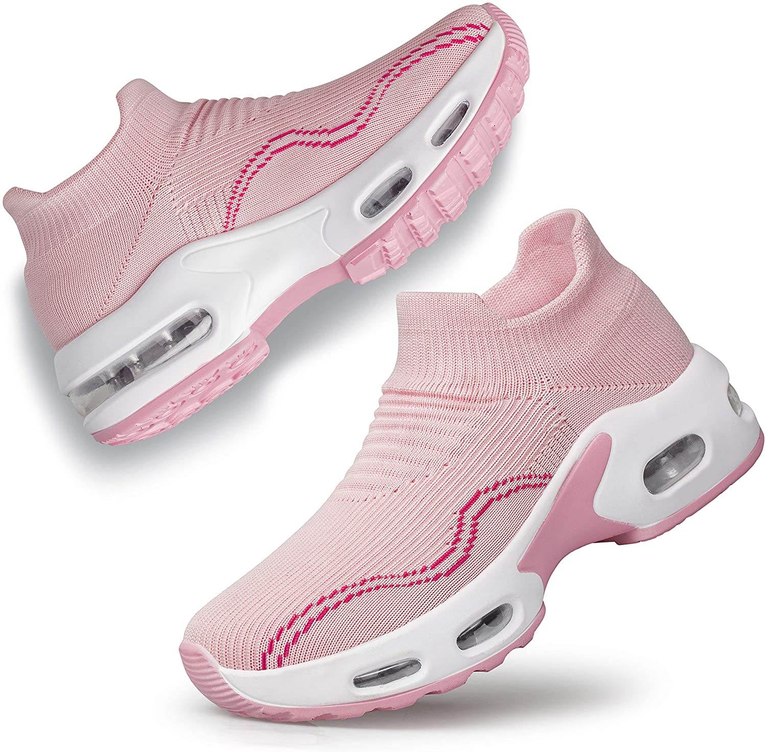 PDBQ Womens Walking Shoes Sock Sneakers Nurse Mesh Slip On Air Cushion Platform Loafers Breathable Lightweight Comfort Socks Shoes 