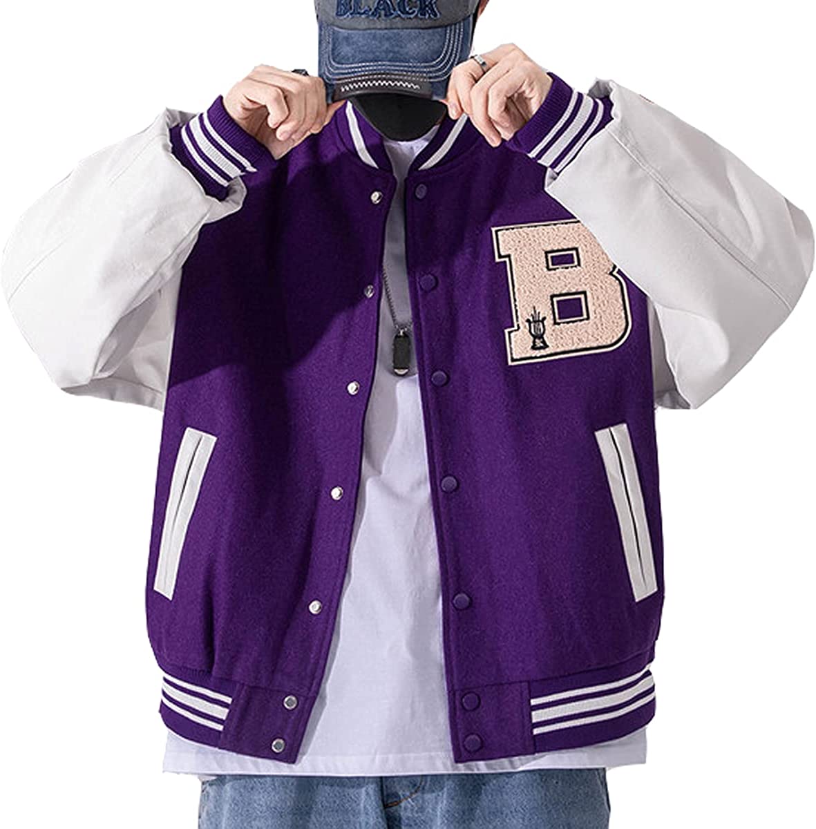 Moshtashio Mens Varsity College Jacket Baseball Bomber Jacket Vintage Sweatshirt Casual Unisex Streetwear Coats with Patch