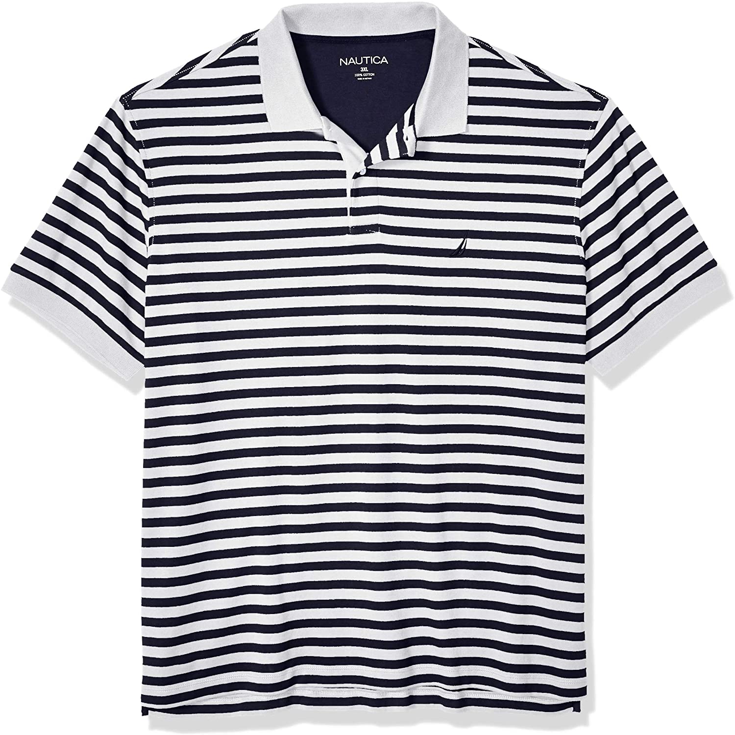Nautica Men's Classic Fit Short Sleeve 100% Cotton Pique Stripe Polo Shirt 