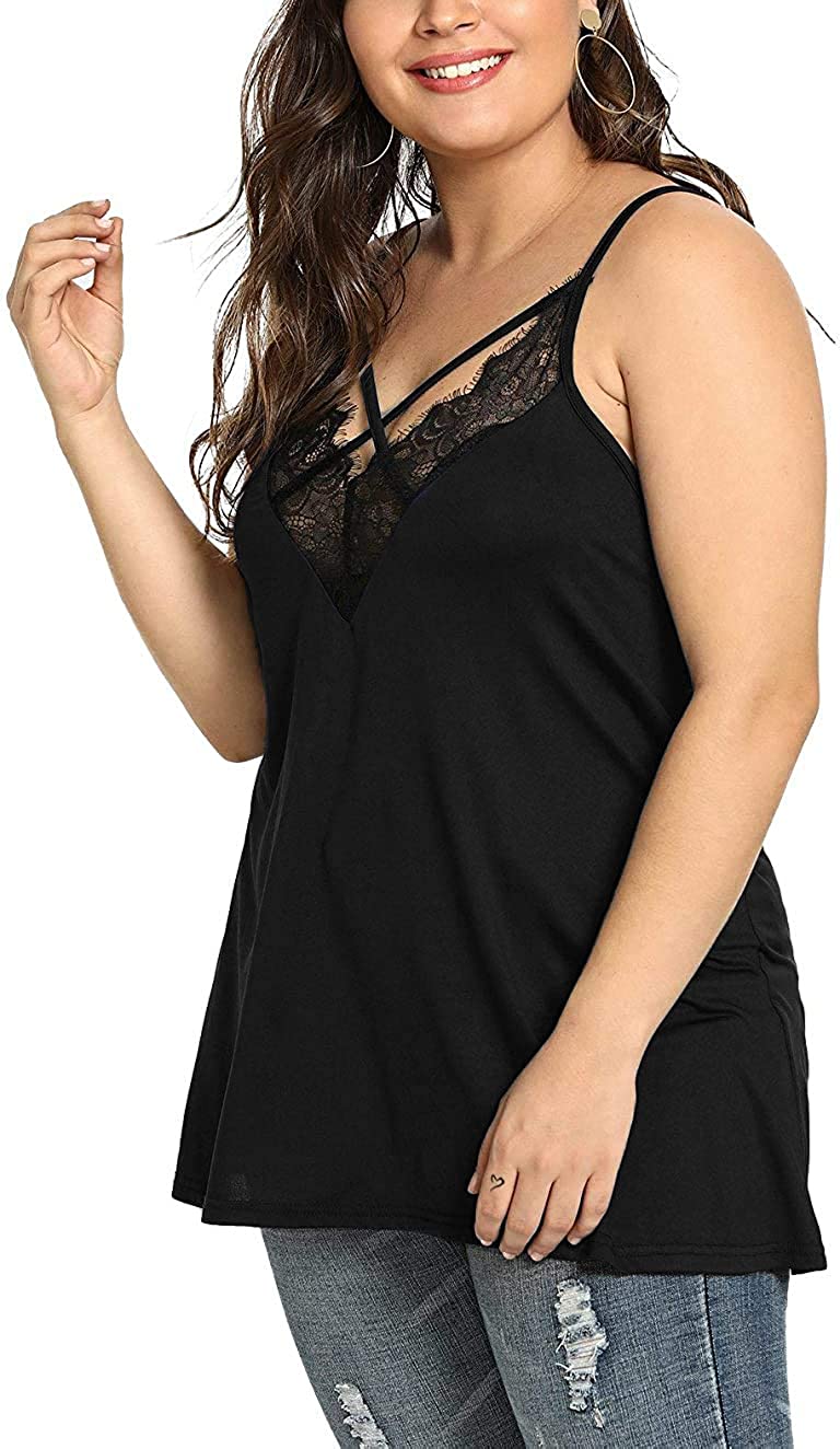 Download Womens Plus Size Lace Cami Camisole Criss Cross Sleeveless ...