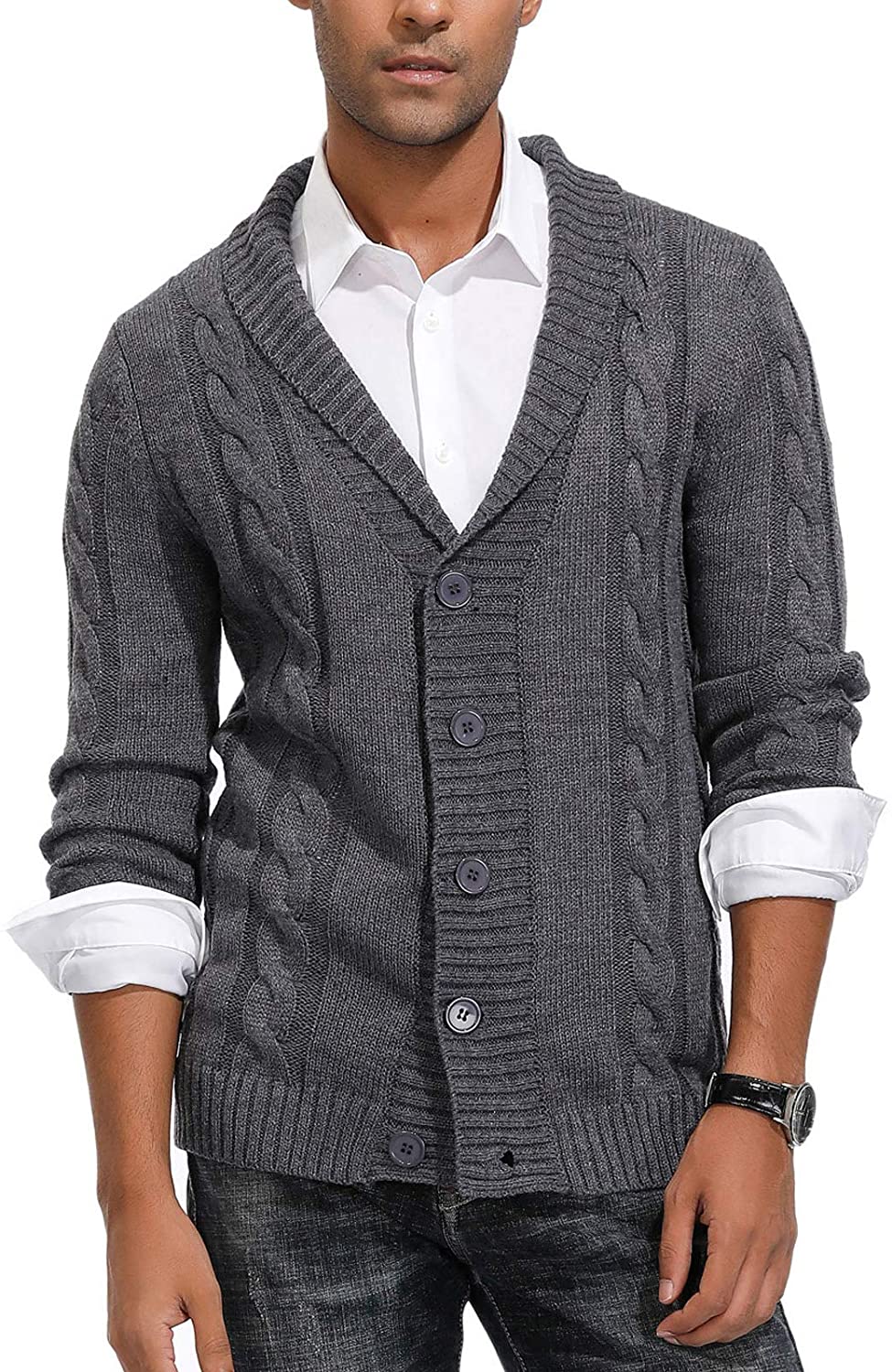 Paul Jones Men's Shawl Collar Knitwear Aran Cable Knit Cardigan Sweater ...