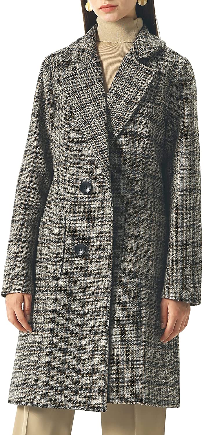 chouyatou Women Elegant Notched Collar Double Breasted Wool Blend Over Coat X-Small, Army Green