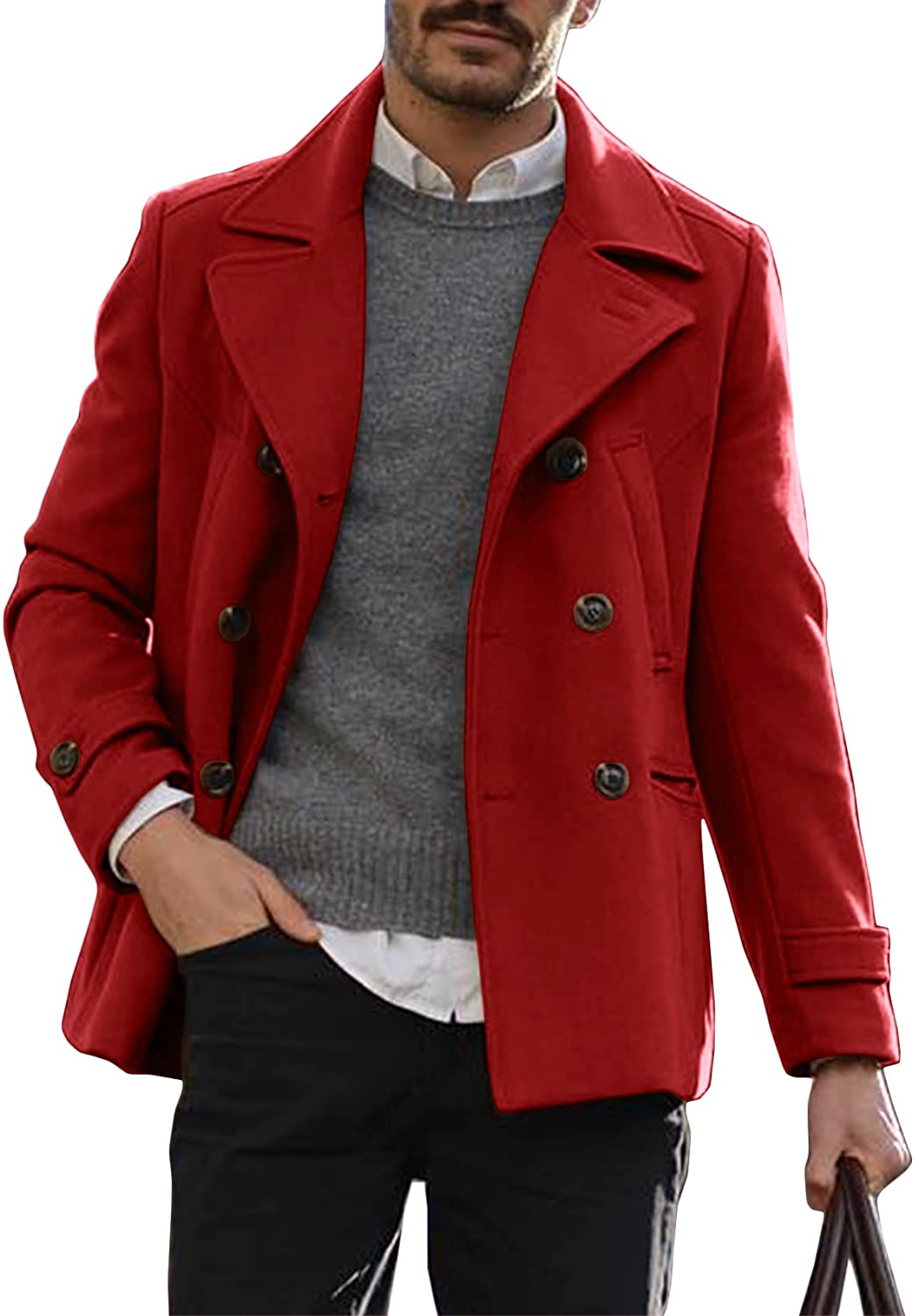 red pea coat men