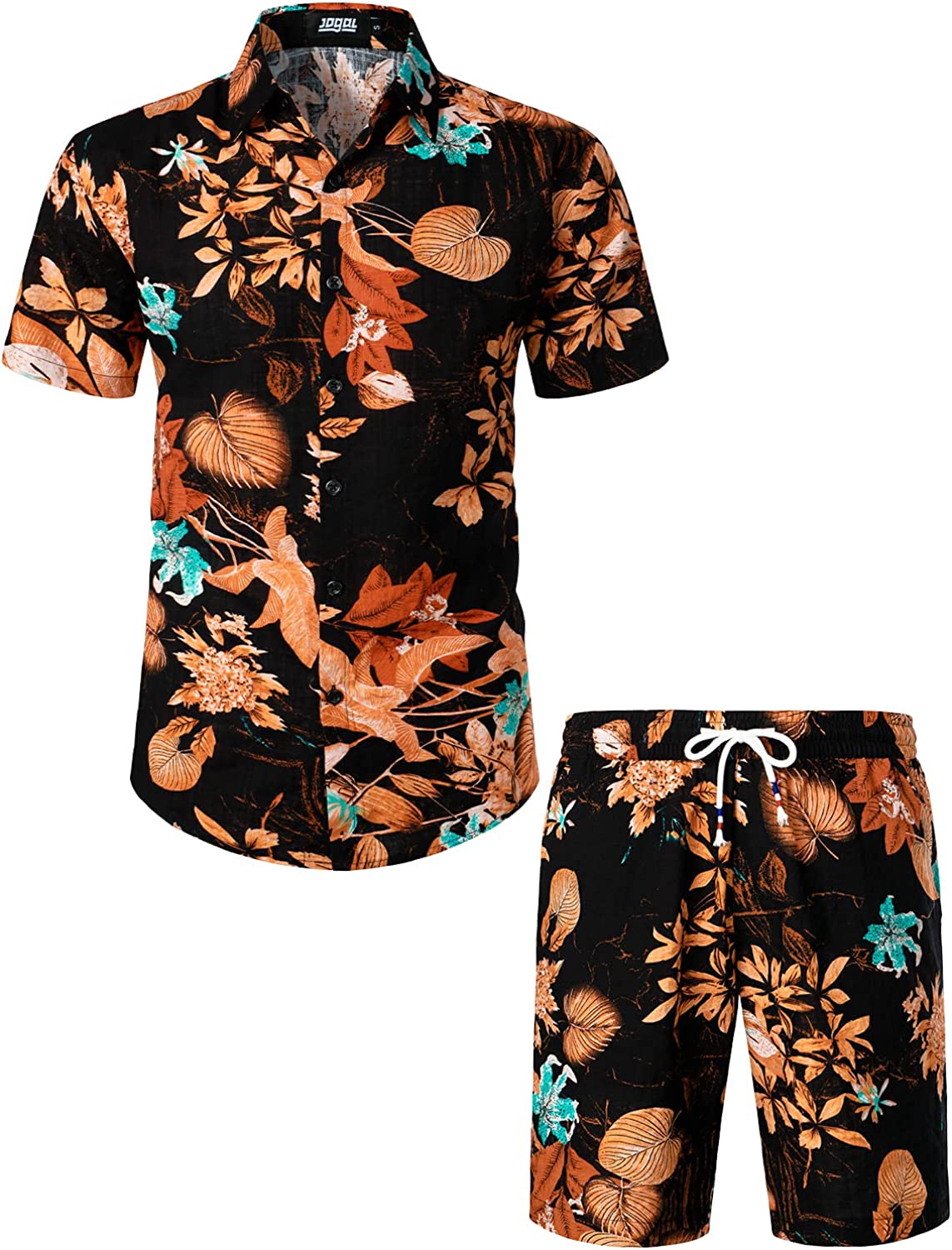 JOGAL Men's Flower Casual Button Down Short Sleeve Hawaiian Shirt Suits