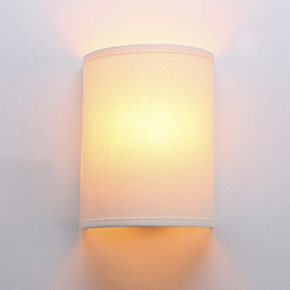 Wall Sconce Indoor Night Light Fixture, Yosoan Vintage Industrial Wall Lamp  White Semicircle Textile Lamp Shade for Bedroom Living Room Co＿並行輸入品｜屋外照明 