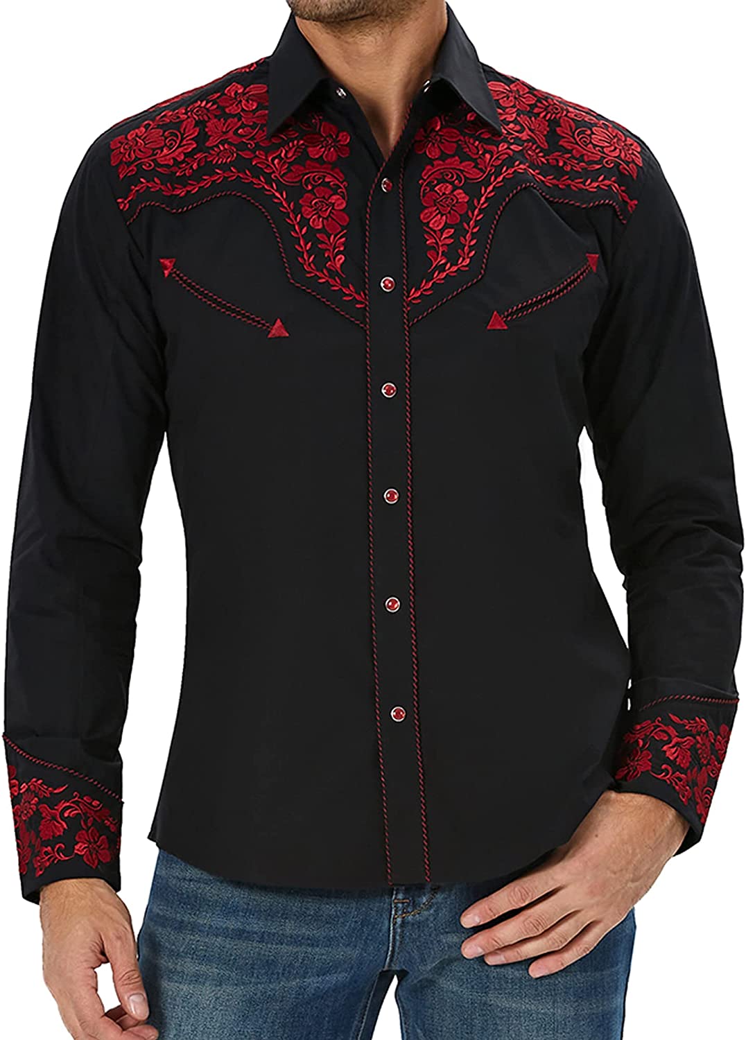 SALVAJE OESTE Embroidered Western Cowboy Shirts for Men Snap