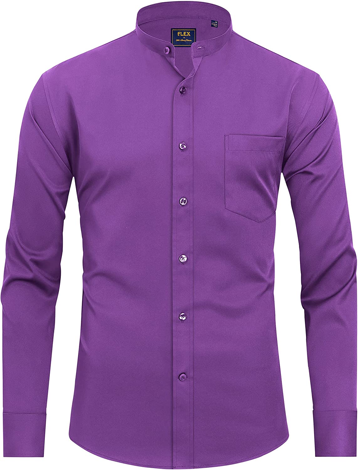 J.Ver Mens Banded Collar Dress Shirts Long Sleeve Button Down