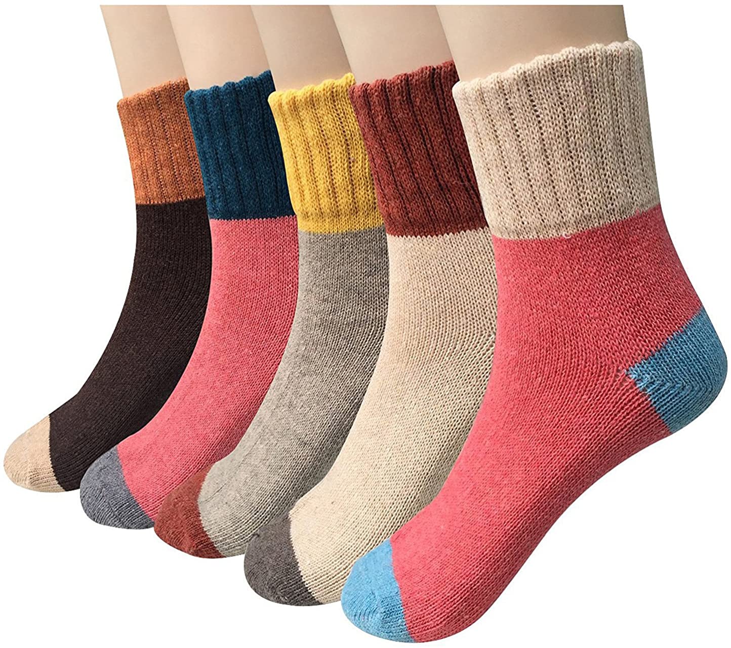 Details about   5 Pairs Womens Winter Socks Vintage Soft Cozy Warm Thick Knit Wool Crew Socks 