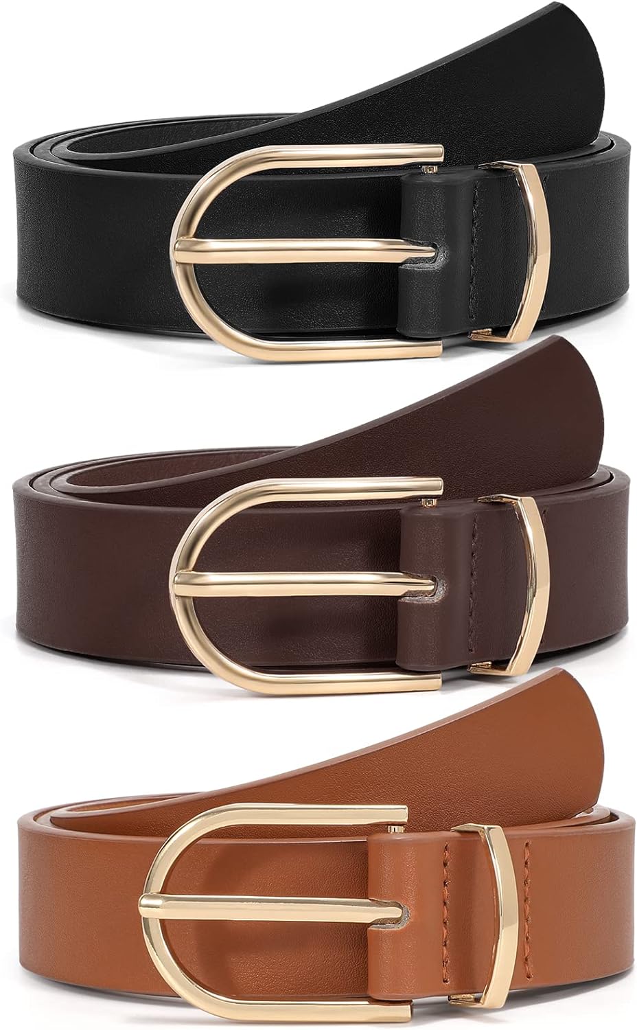 VONMELLI 2 Pack Women's Leather Belts for Jeans Dresses Fashion Gold Buckle  Ladies Belt