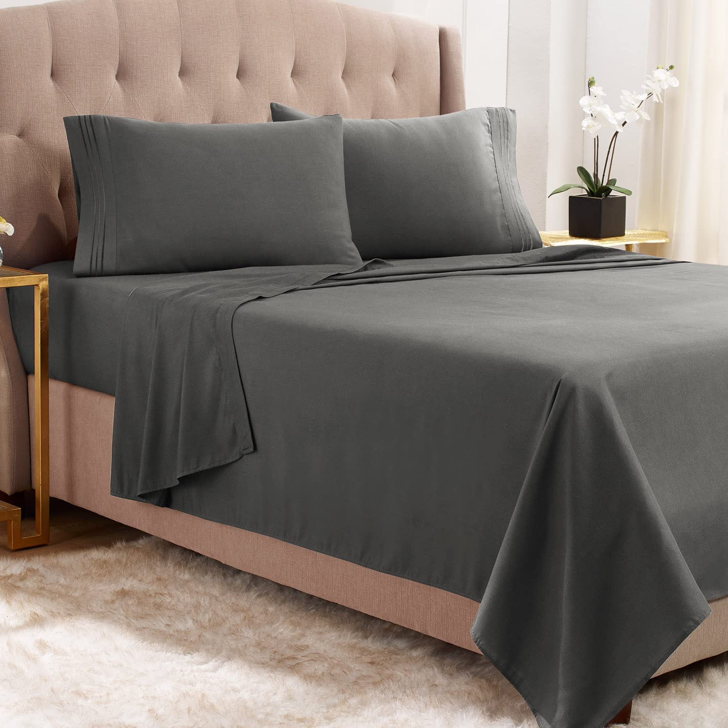 Empyrean Bedding Double Brushed Microfiber 14 inch - 16 inch Deep Pocket Fitted Sheet, Twin, Charcoal Gray