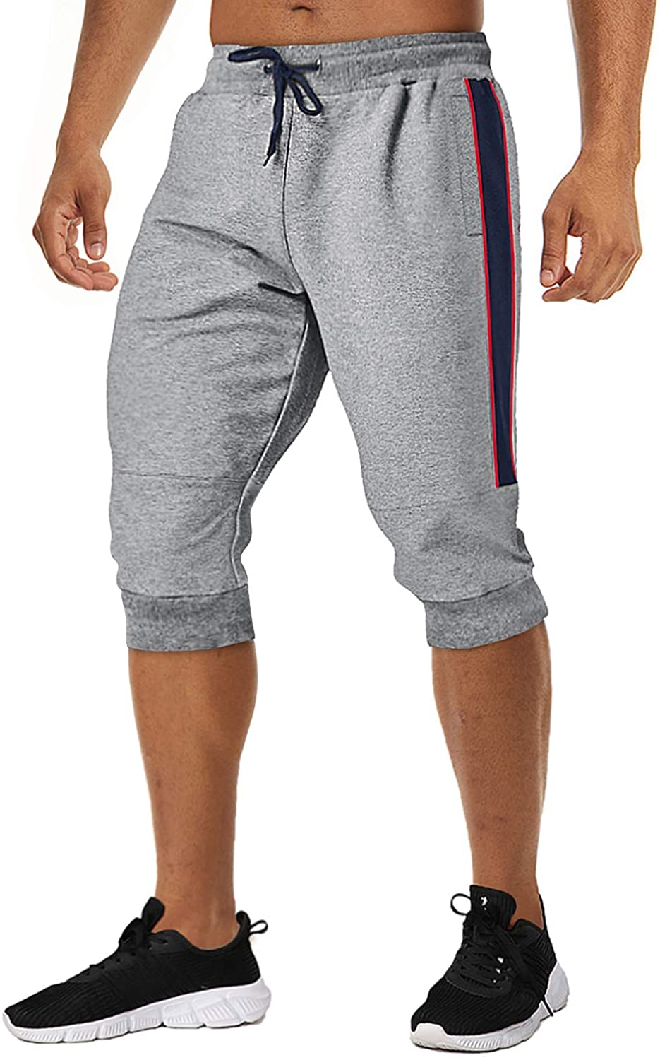Kolongvangie Men's 3/4 Capri Shorts Below Knee Cotton Stretchy Cargo Long Inseam Shorts with Multi Pockets No Belt 
