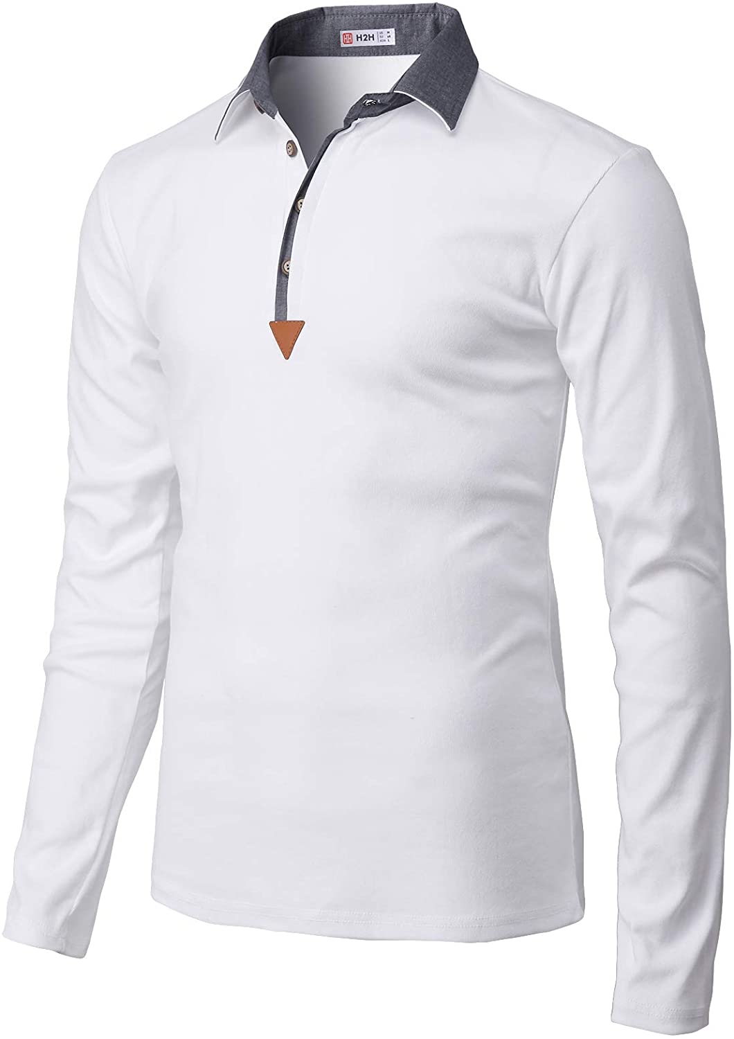 H2H Mens Casual Slim Fit Polo Shirt Tops Lightweight Longsleeve Basic ...