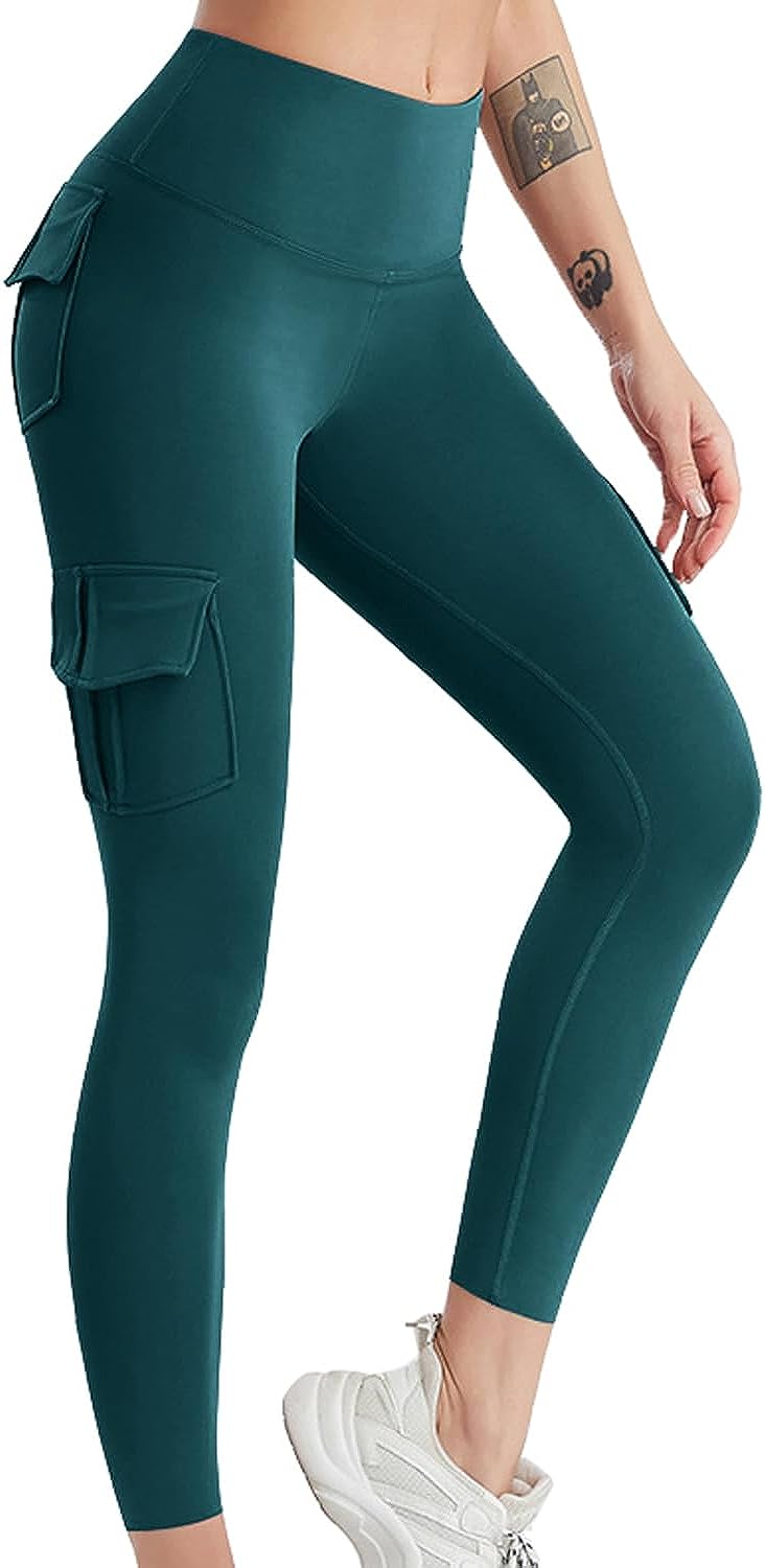 Women's Cargo Workout Leggings with 4 Pocket High Waist Tummy Control Yoga  Pants | eBay