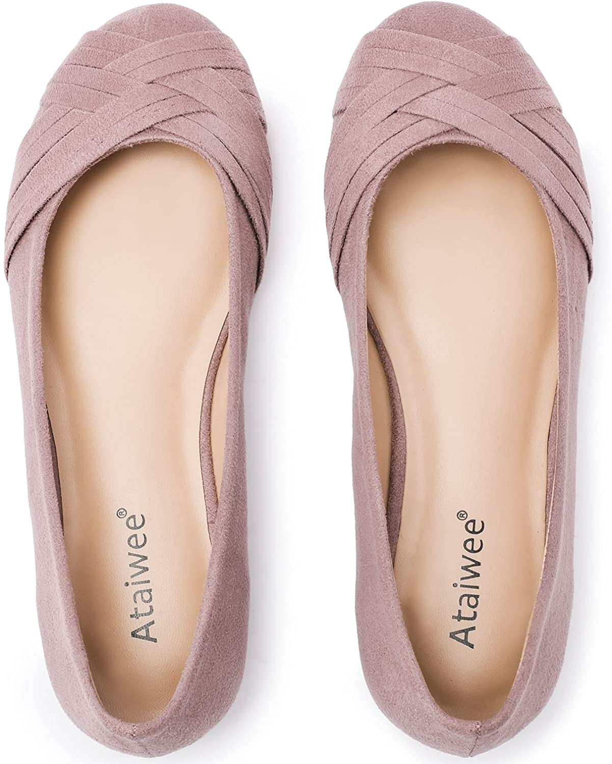 Ataiwee Women's Wide Flat Shoes，Classic Round Toe Slip on Wide Ballet Shoes. 