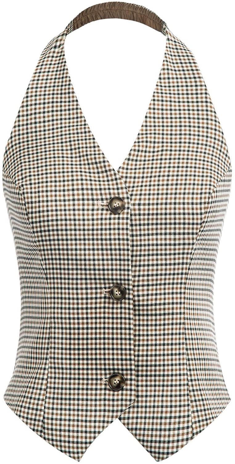 Belle Poque Women 50s Halter V-Neck Vest Retro Vintage Suit Waistcoat 2229
