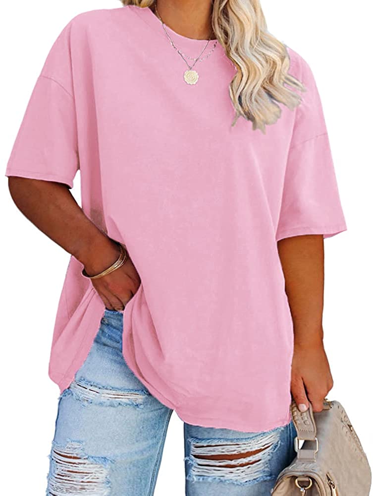 Fisoew Women's Plus Size T Shirts Oversized Tees Half Sleeve Crew Neck  Cotton Tunic Tops Dark Grey at  Women's Clothing store