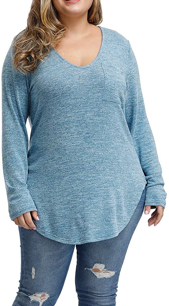 Allegrace Plus Size Tunic Tops for Women Long Sleeve Shirts Super Soft Loose Fit Top for Work Casual 