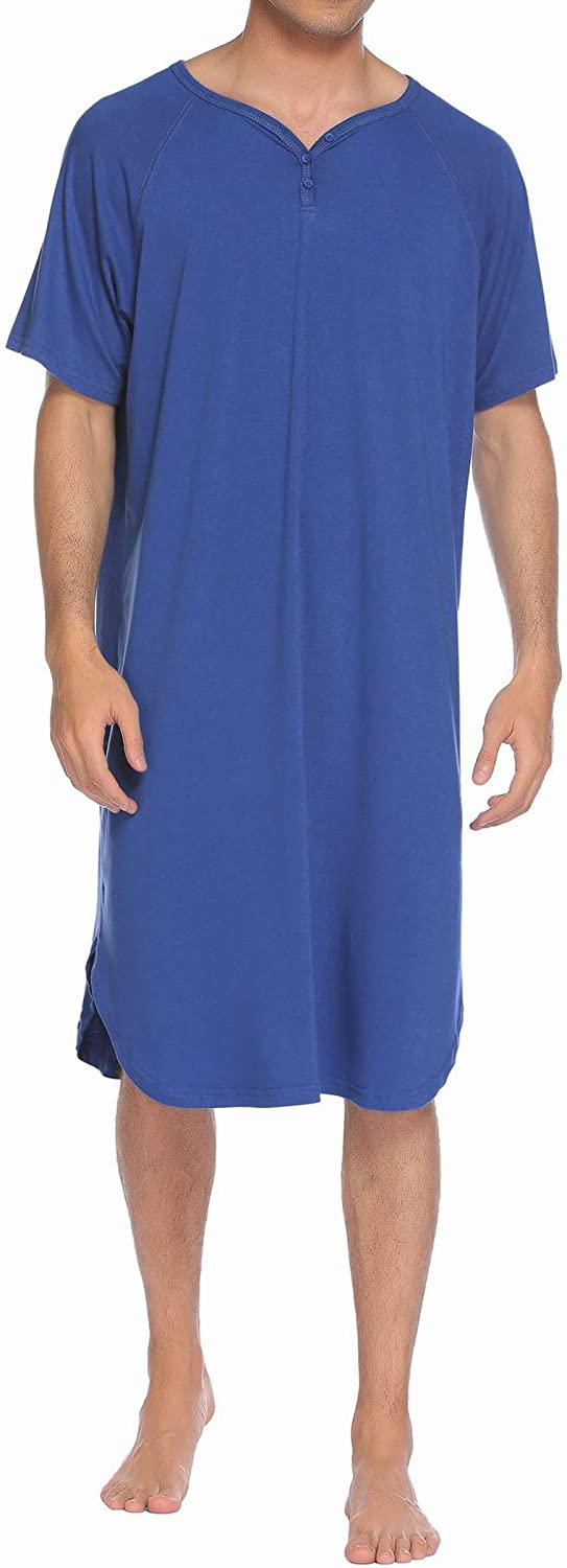 Ekouaer Sleepwear Men's Nightshirt Short Sleeve Pajamas Comfy Big & Tall Henley Sleep Shirt 
