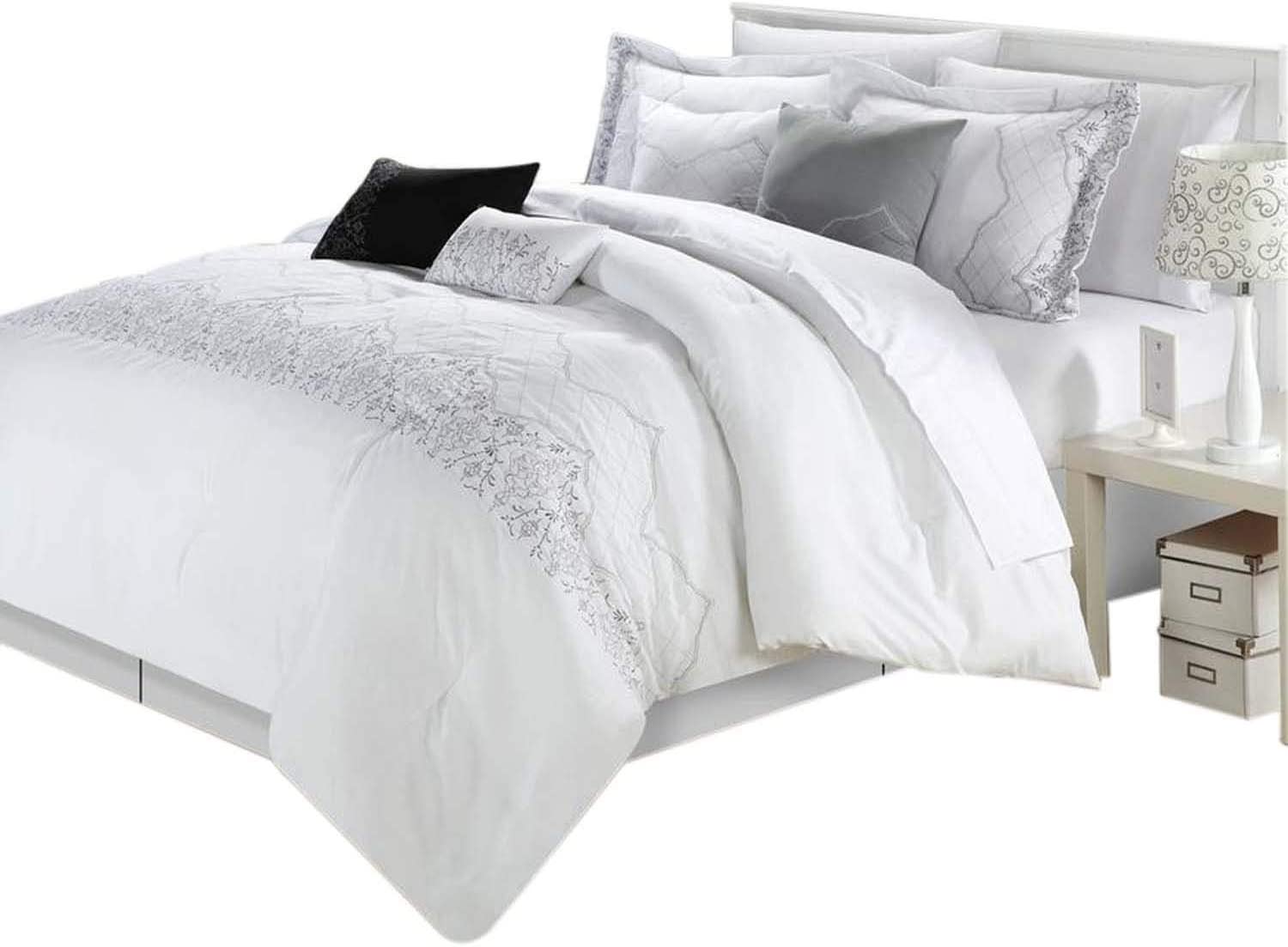 Chic Home Grace 8-Piece Comforter Set, King, White | eBay