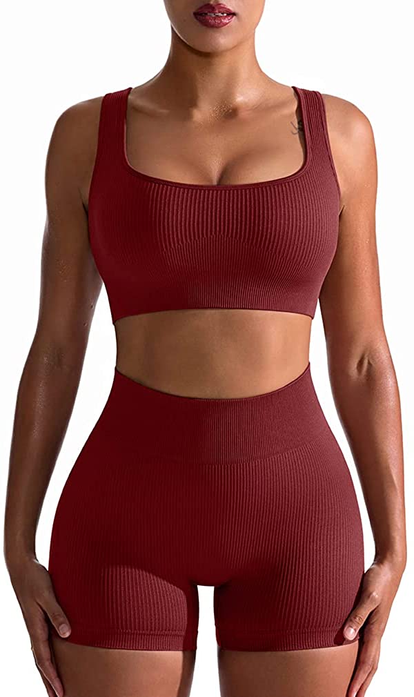 OQQ Workout Outfits for Women 2 Piece Ribbed Yoga High Waist Leggings With  One Shoulder Sports Bra Exercise Set, Coffee, Large : : Clothing,  Shoes & Accessories