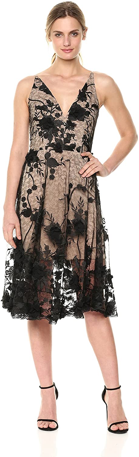 Dress the Population Women's Audrey Spaghetti Strap Midi A-line 3D Floral  Dress | eBay