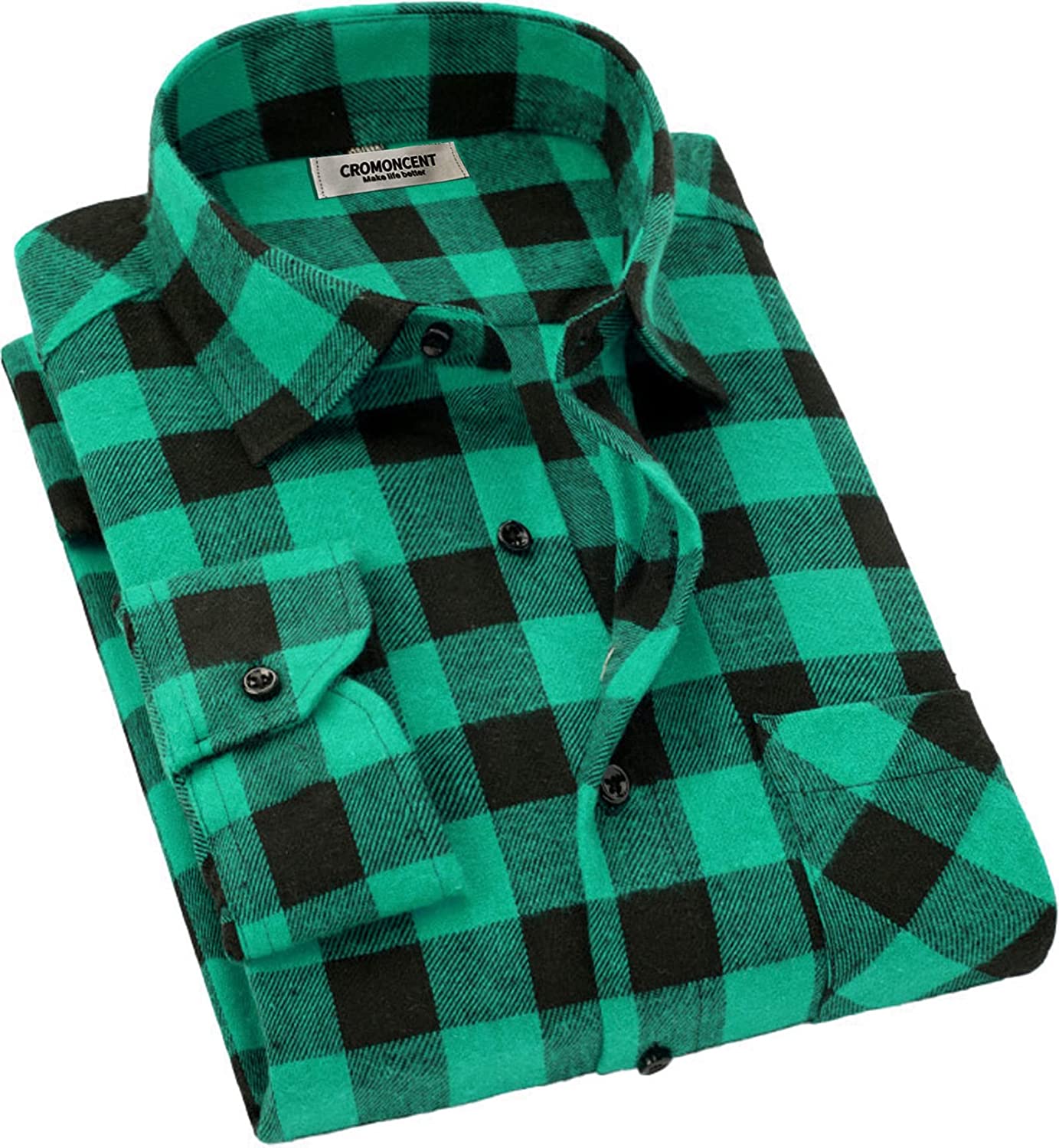 Cromoncent Men's Casual Plaid Flannel Button Down Shirt