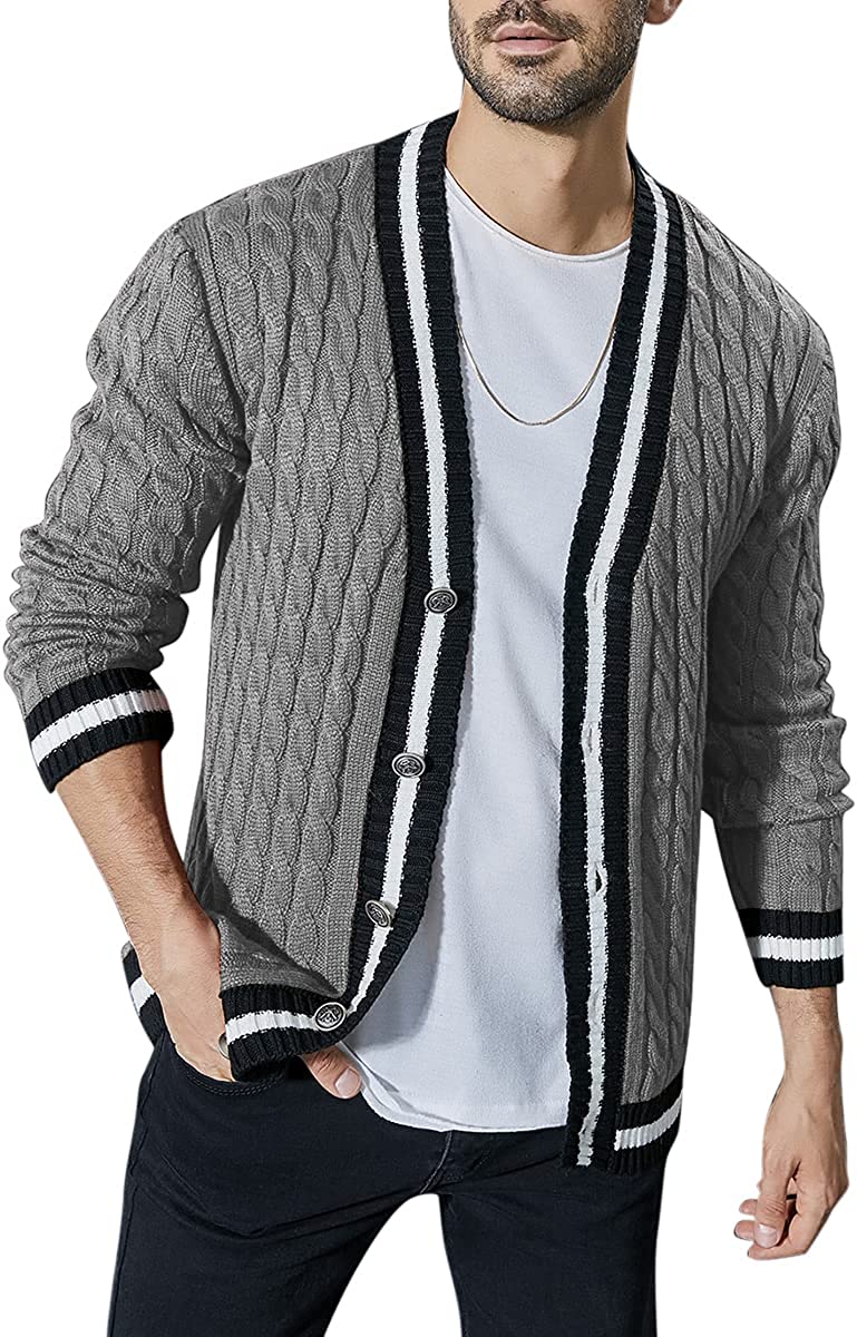 Esobo Men's Shawl Collar Cardigan Sweater Multi-Color Button Down Knitted  Sweate