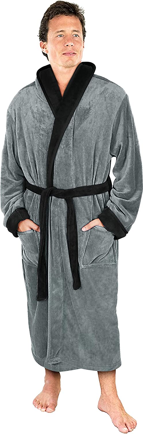 NY Threads Luxurious Men's Shawl Collar Fleece Bathrobe Spa Robe Navy