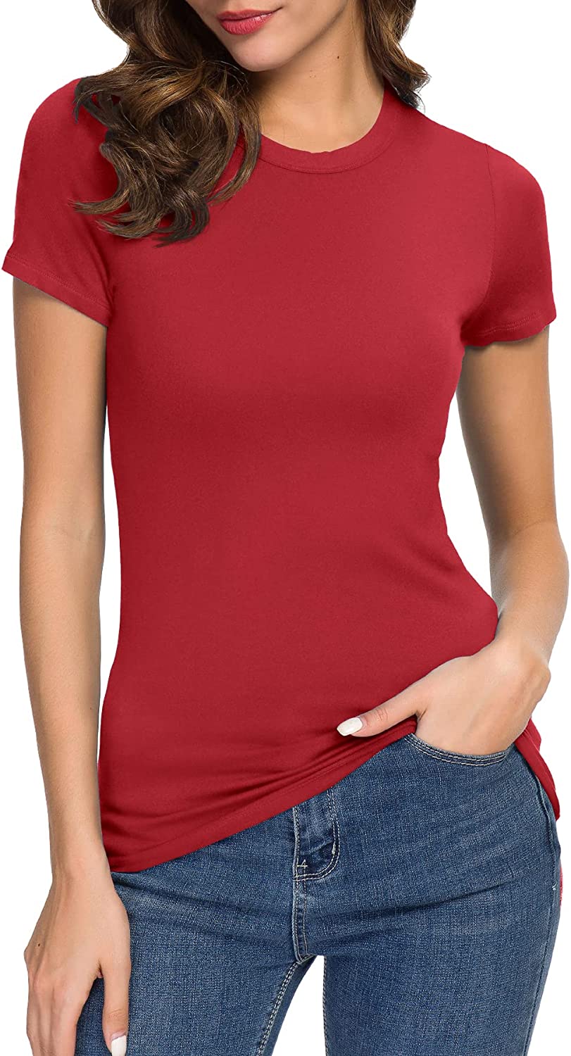 Women's Crewneck Slim Fitted Short Sleeve T-Shirt Stretchy Bodycon